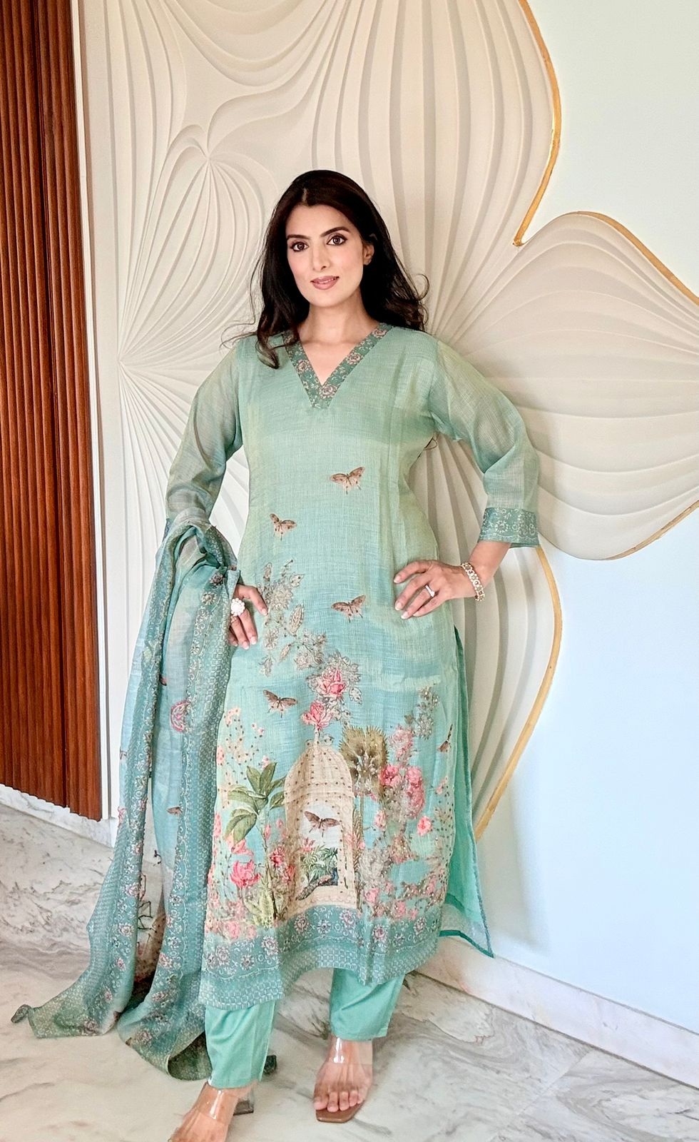 Mint Shimmer Cotton Suit Set
