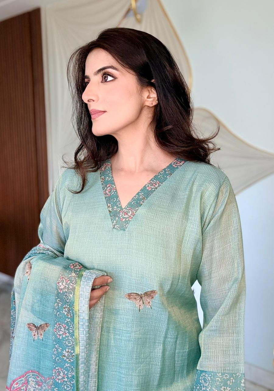 Mint Shimmer Cotton Suit Set