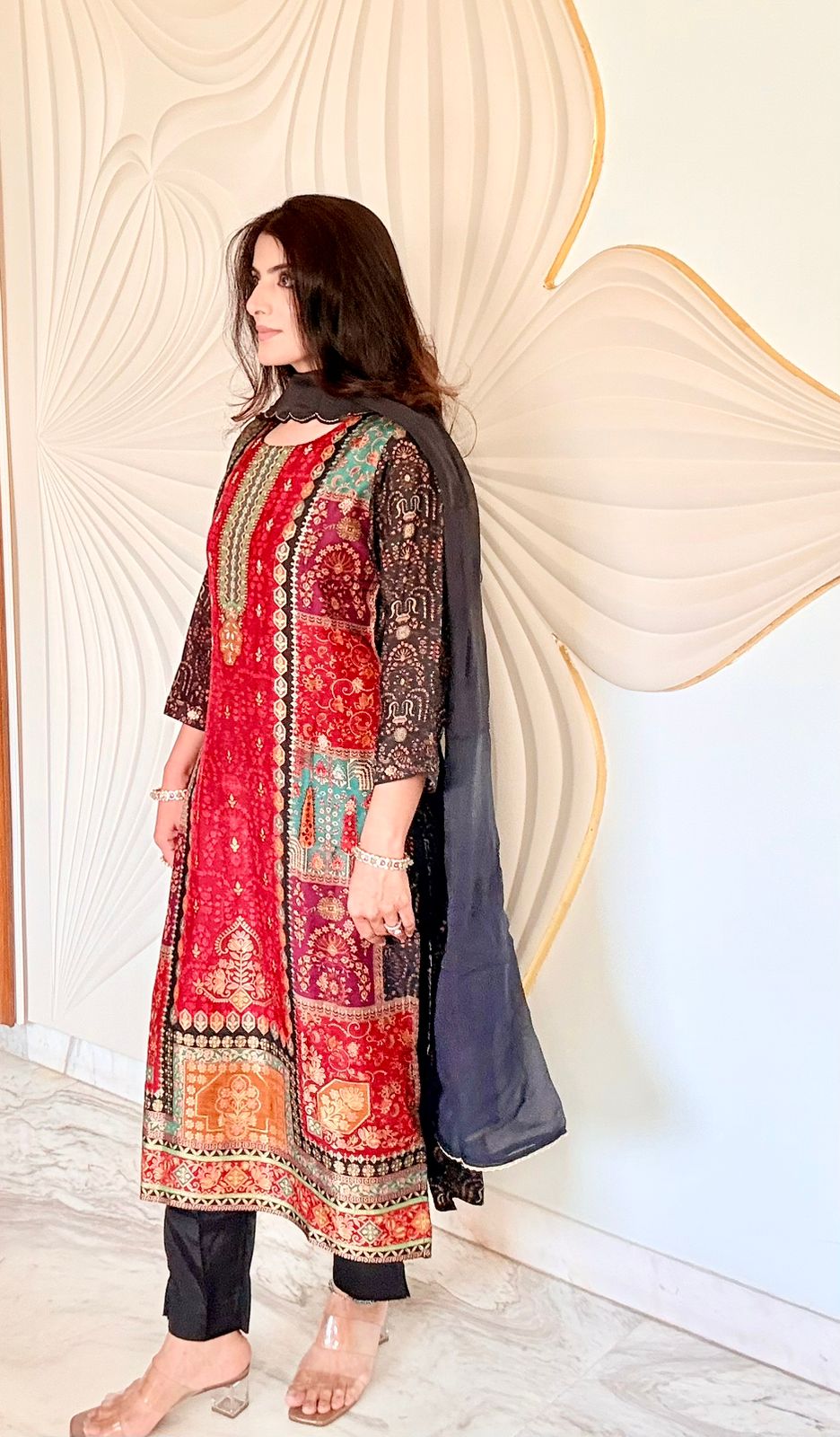 Vintage Crimson Crepe Suit Set