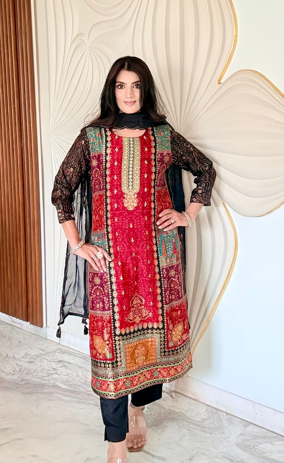 Vintage Crimson Crepe Suit Set