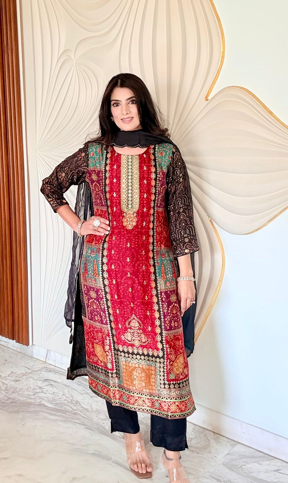 Vintage Crimson Crepe Suit Set