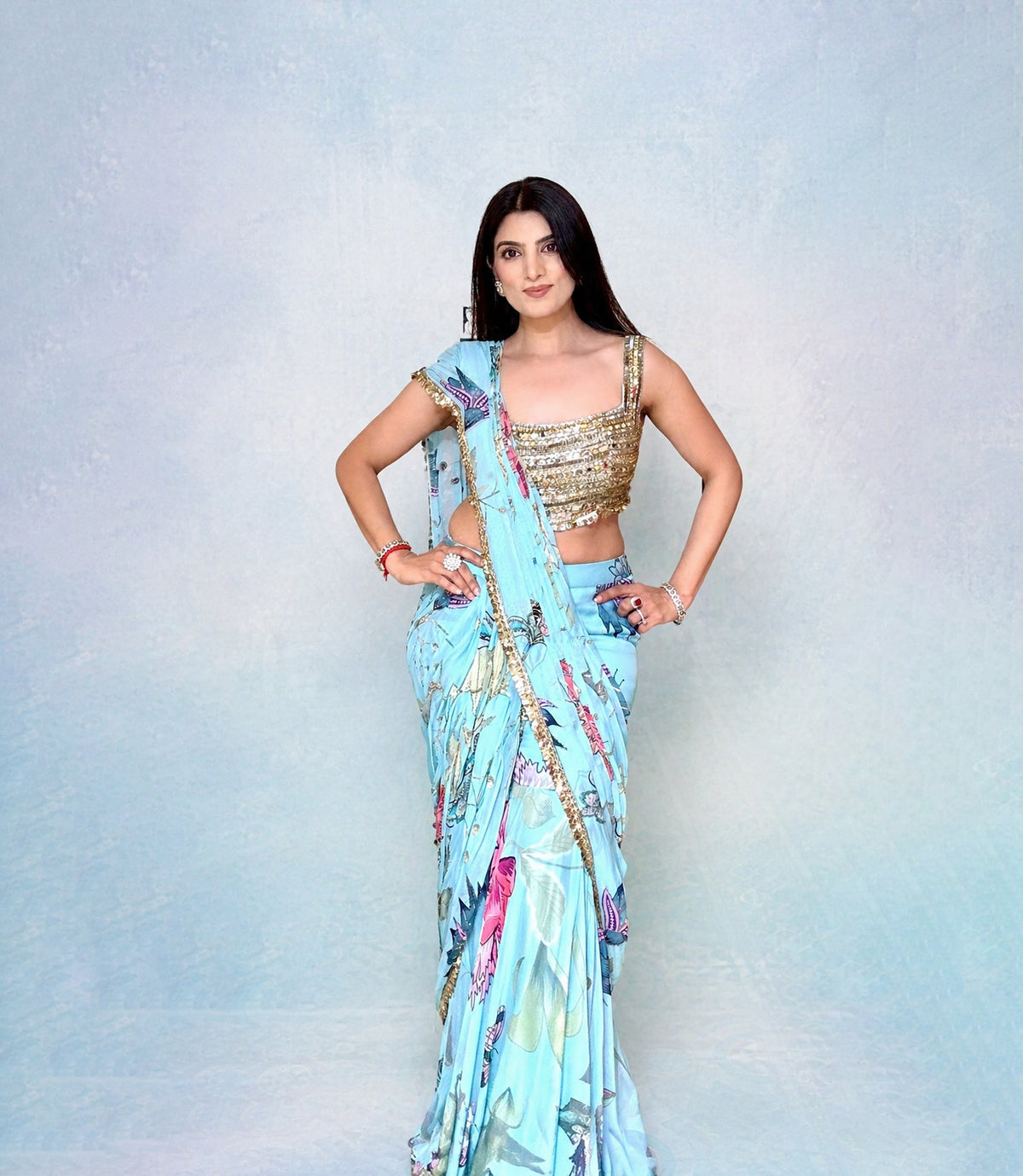 Celeste Blue floral drape sharara